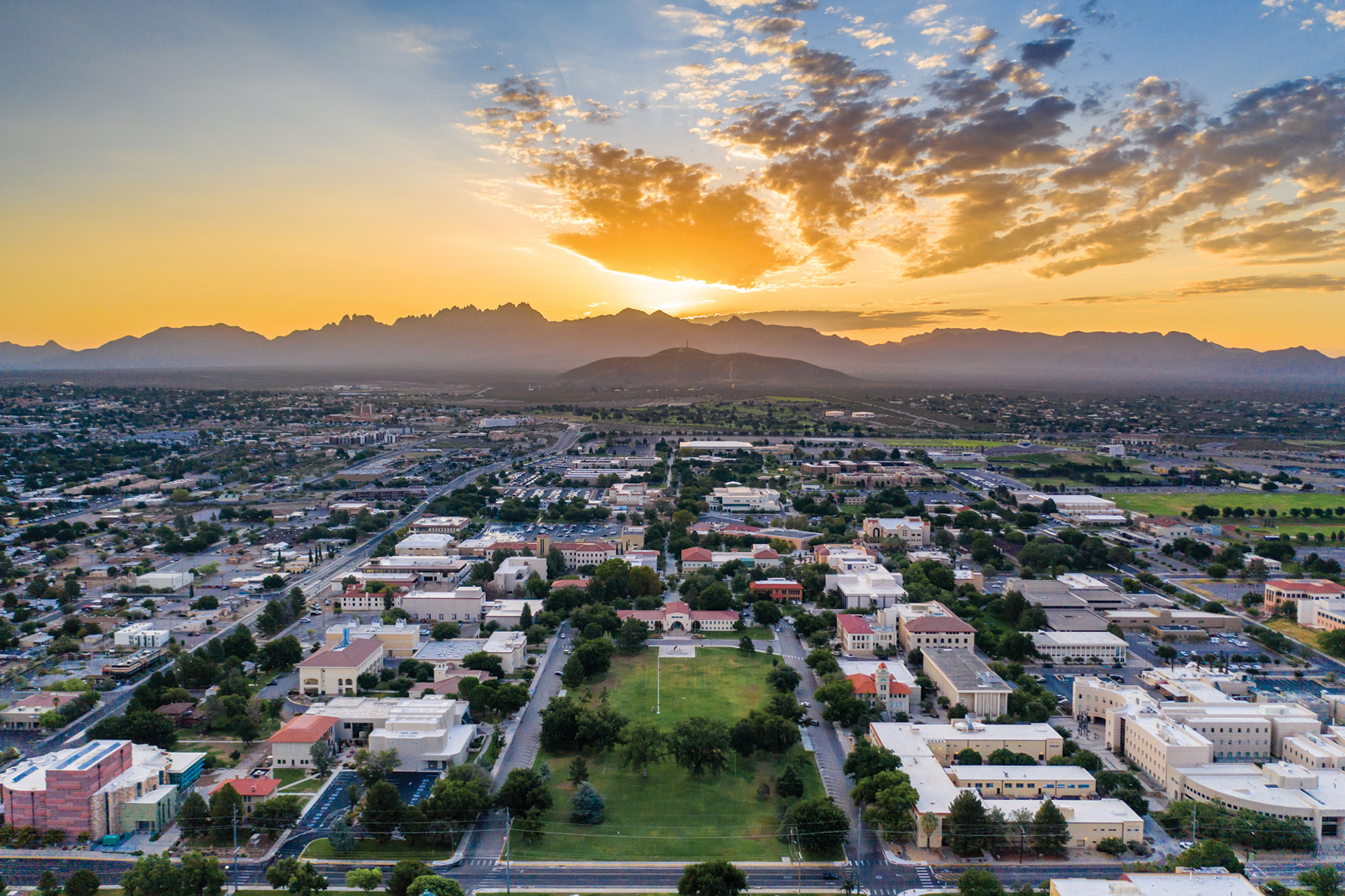 An aerial view of NMSU's campus