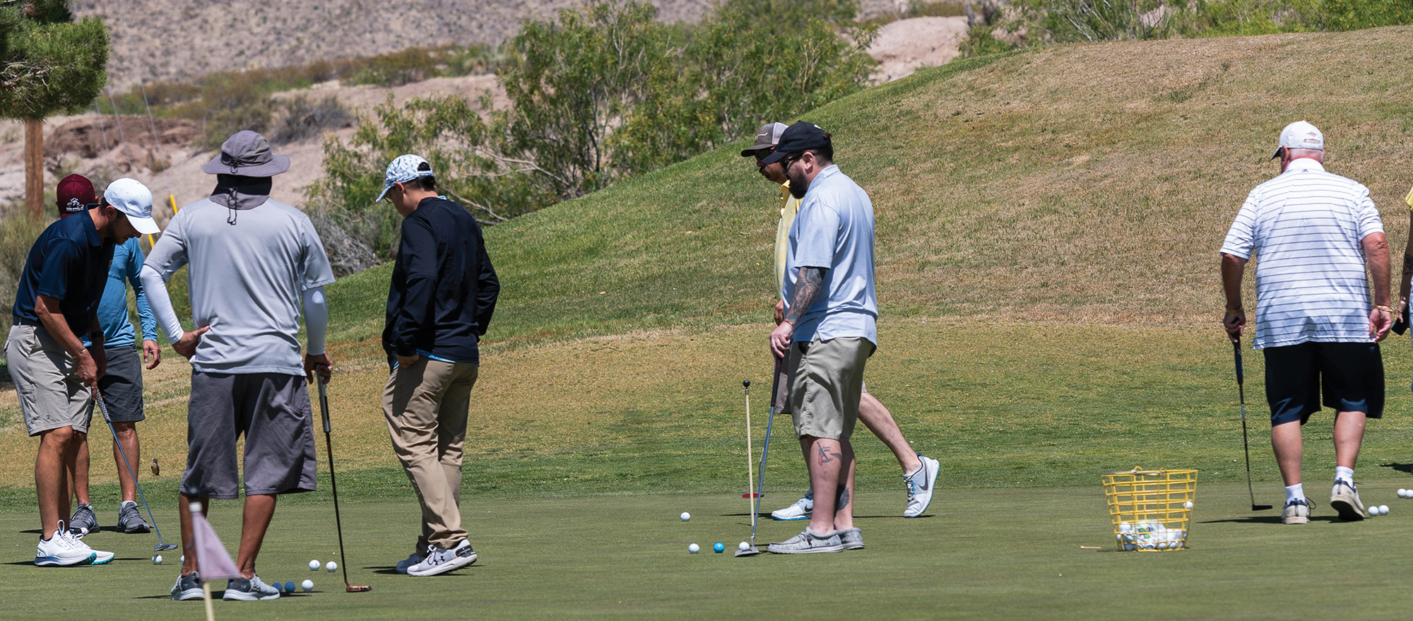 Veterans and military members (top and left) participated in the first PGA HOPE class at the NMSU Golf Course