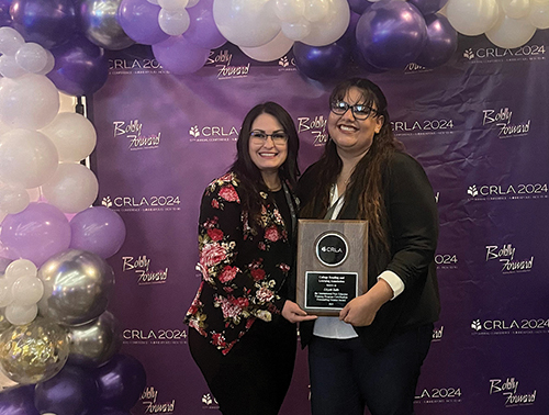 Lizzett Solis, right, received the 2024 College Reading and Learning Association’s International Peer Educator Training Program Certification Outstanding Peer Educator Award. Bernadine Booky, TRIO Student Support Services program director, attended the conference with Solis. 